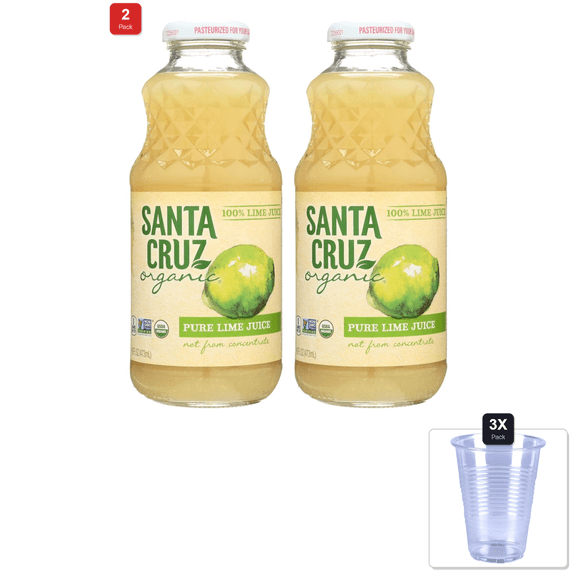 2 Pack | Santa Cruz Organic 100 Percent Lime Juice, 16 Ounce -- 8 Per Case. & 3x Disposable Cup