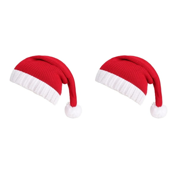 2 Pack Santa Hat, Red Christmas Knitted Santa Claus Hat for Boys & Girls