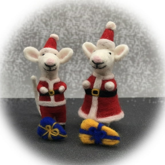 2 Pack Santa Mice Needle Felting Kits for Beginner Gift for Mom DIY Craft Kits