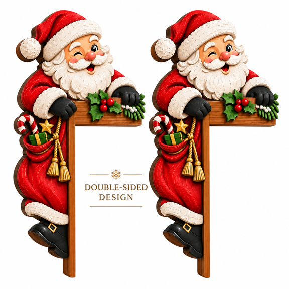 2-Pack Santa Peekaboo Door Frame Corner Decor, Wooden Christmas Topper