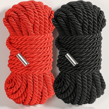 2-Pack Satin Braided Rope, 8mm x 5M Soft Twisted Multipurpose Rope for Crafts, Gift Wrapping and Dcor, Black and Red