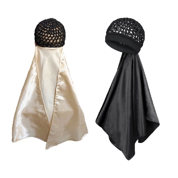 2-Pack Satin Hair Wrap Cap for Women, Elastic Knit Band - No Forehead Marks,Silk Sleep Cap