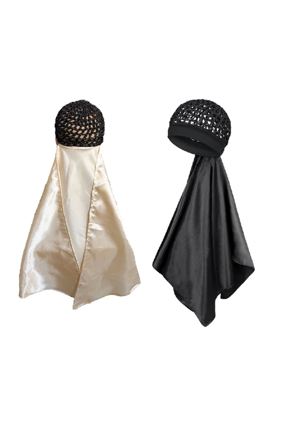 2-Pack Satin Hair Wrap Cap for Women, Elastic Knit Band - No Forehead Marks,Silk Sleep Cap