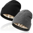 thumbnail image 1 of 2 Pack Satin Lined Beanie for Women Silk Lining Soft Winter Hats Reduce Frizz Knit Beanies,Double Layer Warm Womens Winter Hats, 1 of 8