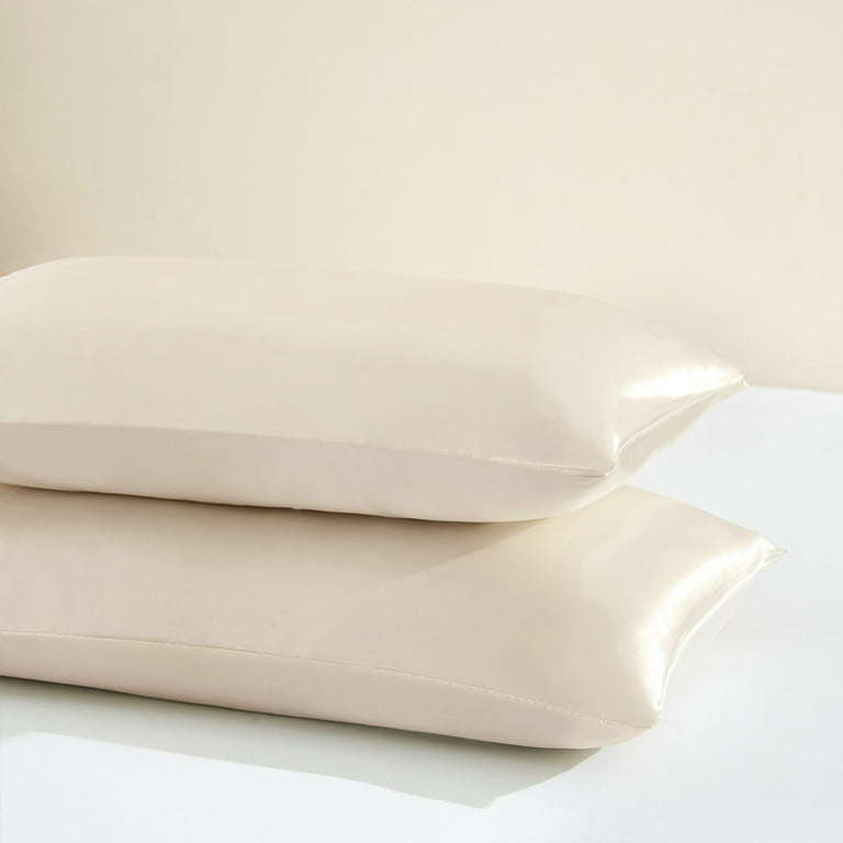 2 Pack Satin Pillowcase Silky Pillow Cases Set Ivory King 
