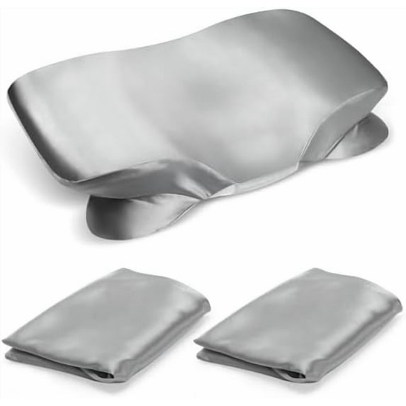 2 Pack Satin Pillowcase for Cervical Pillow, Contour Pillow Case Cover, Smooth & Soft Pillowcase Cover with Zipper (Grey)