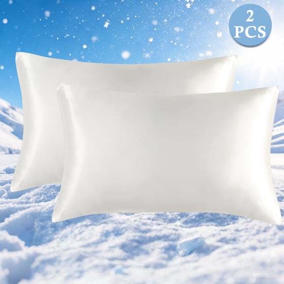 2-Pack Satin Pillowcases, Standard 20 x 26 Inch Smooth Pillow Covers for Bed, Soft Satin-Style Pillow Case Set, White