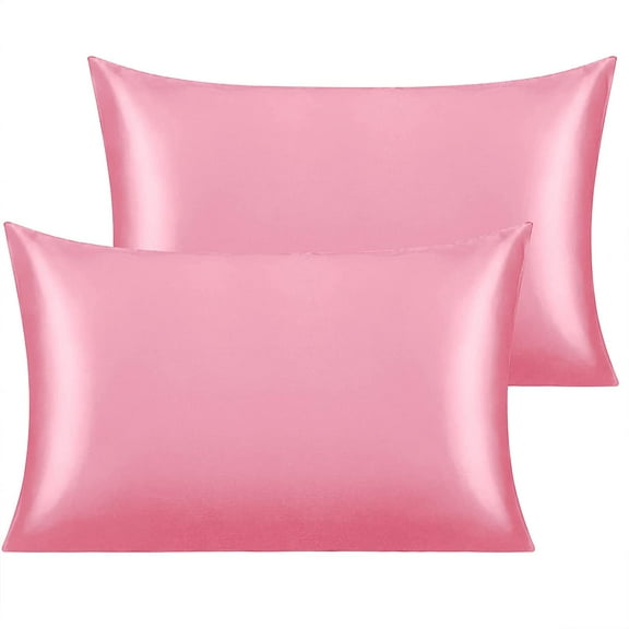 2 Pack Satin Pink Toddler Pillowcases, Super Soft and Silky Travel Kids Pillow Cases with Envelope Closure, 14 x 20 Inches