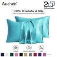 thumbnail image 1 of Auchen Satin Pillow Case, 2 Pack Satin Queen Silky Pillowcase for Hair and Skin, Satin Pillowcase Set of 2-Standard Size (20"x26")Turquoise, 1 of 11