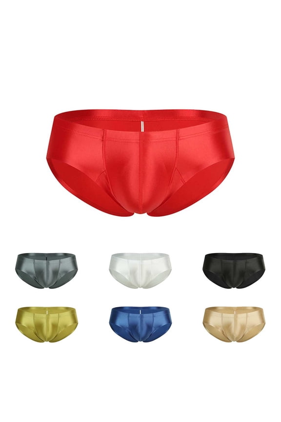2 Pack Satin Underwear for Men Low Waisted Briefs Mens Trendy Solid Color Stretchy Slim Breathable High-Cut Athletic Workout Yoga Brief Thongs