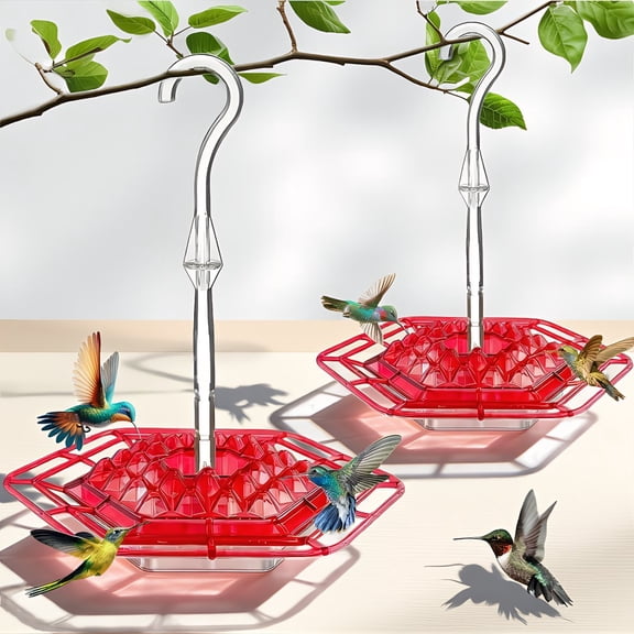 2 Pack Saucer Hummingbird Feeders with 30 Feeding Ports, Built-In Ant Moat, No Drip, Shatterproof, Easy to Clean
