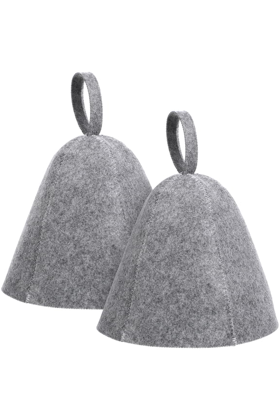 2Pcs Grey Sauna Caps Felt Material Portable Bath House Hat with Hanging Ring