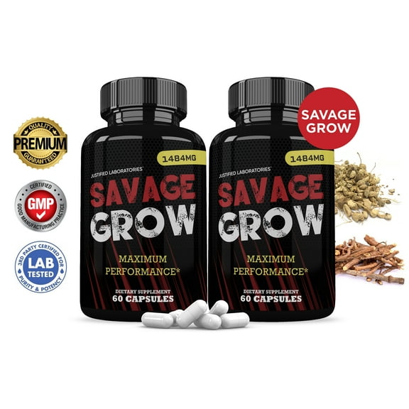 (2 Pack) Savage Grow Mens Health Supplement 1484mg 120 Capsules