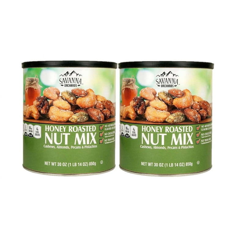 Savanna Orchards Gourmet Honey Roasted (2 PACK) Nut Mix - Cashews, Almonds,  Pecans and Pistachios (30oz Each Can