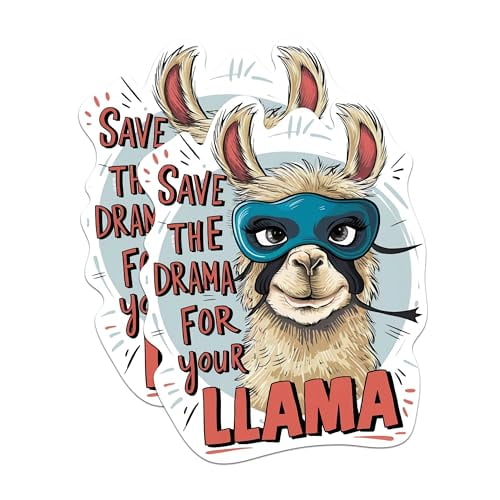 (2 Pack) Save The Drama for Your Llama Stickers - Funny Sarcastic Animal Pun - 5 Inches On Longest Side - Premium Vinyl Decal - Sticks to Any Smooth Flat Surface - Made in USA - BMCS2147