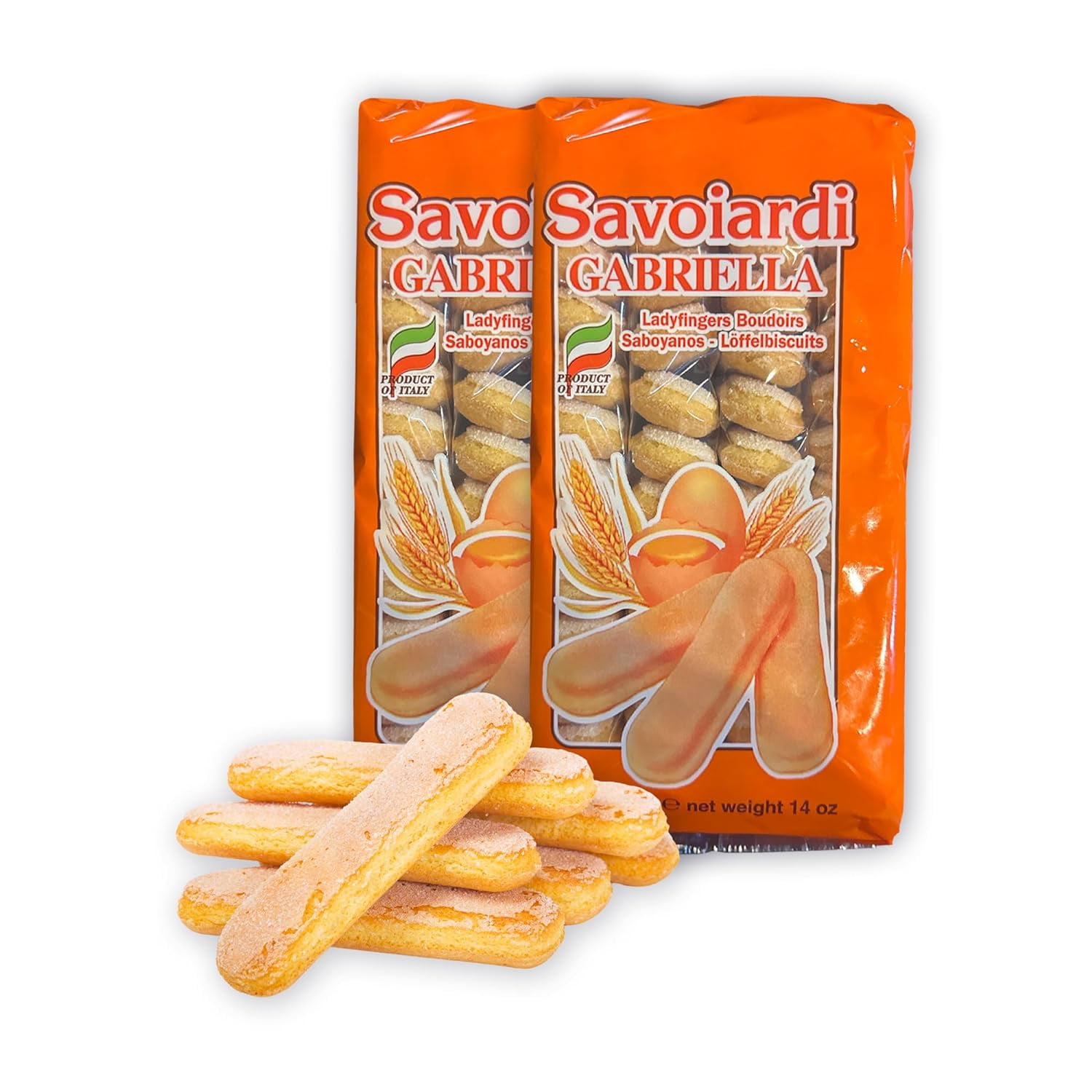 2 Pack Savoiardi Italian Gabriella Lady Fingers Champagne Biscuits | Bellamore Ladyfinger Cookies | Perfect for Tiramisu | Imported From Italy | Large 400g/each