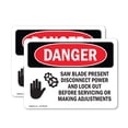 thumbnail image 1 of (2 Pack) Saw Blade Present Disconnect OSHA Danger Sign 10 Inch X 7 Inch Vinyl Label Decal Sticker Weather Resistant, UV Protected for Workplace, Business, and Construction Site, Made in, 1 of 7