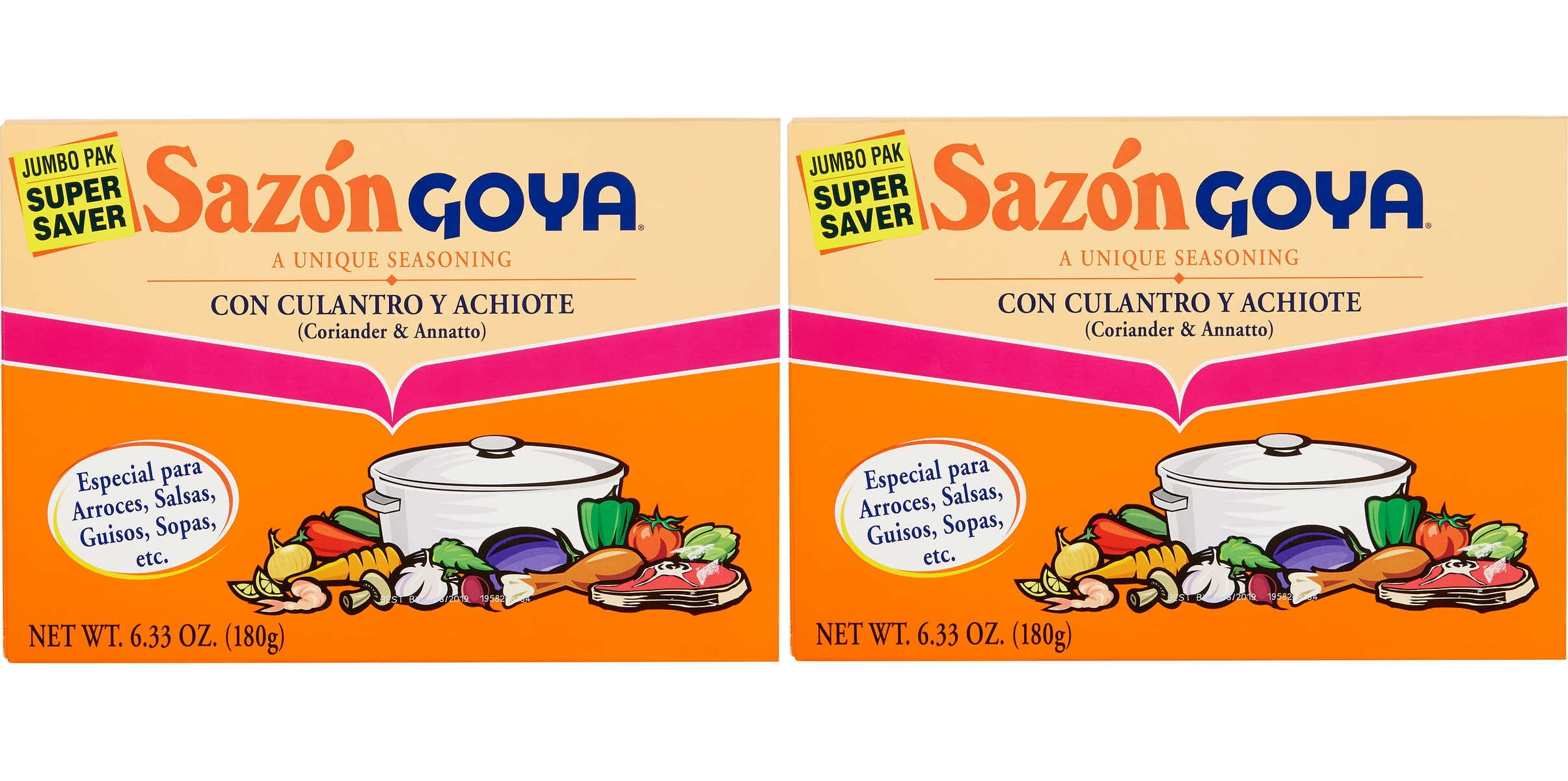 2 Pack Sazon Goya Coriander and Annatto Seasoning Packets, 6.33 oz