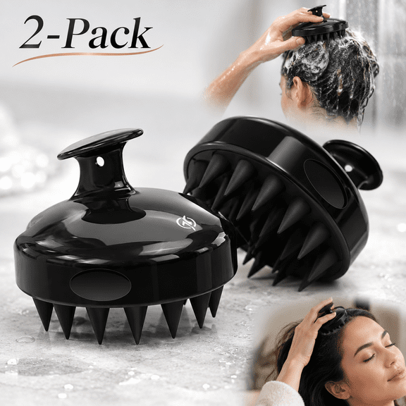 2-Pack Scalp Massager Shampoo Brush, Shower Hair Scrubber Scalp Exfoliator with Flexible Silicone Bristles for Dandruff, Relax Head and Hair Growth, Wet and Dry