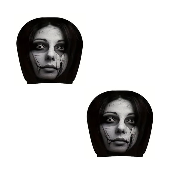 2 Pack Scary Face Car Headrest Covers, Stretch Elastic Funny Ghost Face Printed Head Rest Protector, Spooky Masque Design Auto Seat Headrest Cover for Car Truck SUV