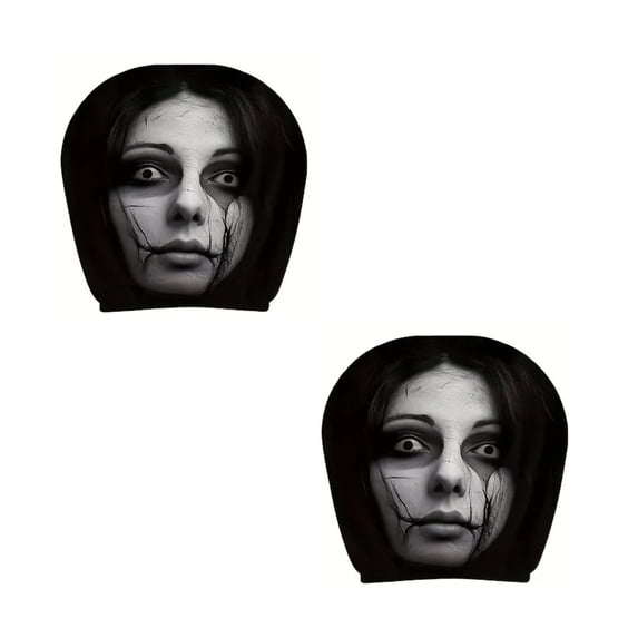 2 Pack Scary Face Car Headrest Covers, Stretch Elastic Funny Ghost Face Printed Head Rest Protector, Spooky Masque Design Auto Seat Headrest Cover for Car Truck SUV