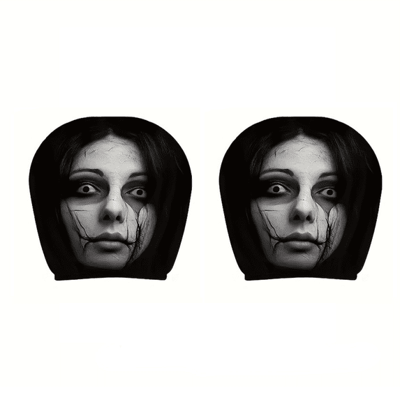2 Pack Scary Ghost Face Headrest Covers, Upgraded Snug Fit Breathable Spooky Face Printing Auto Seat Cover Headrest Protector, Universal Elastic Model, Halloween Car Decorations