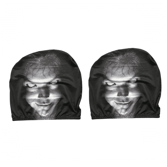 2 Pack Scary Ghost Face Headrest Covers, Upgraded Snug Fit Breathable Spooky Face Printing Auto Seat Cover Headrest Protector, Universal Elastic Model, Halloween Car Decorations