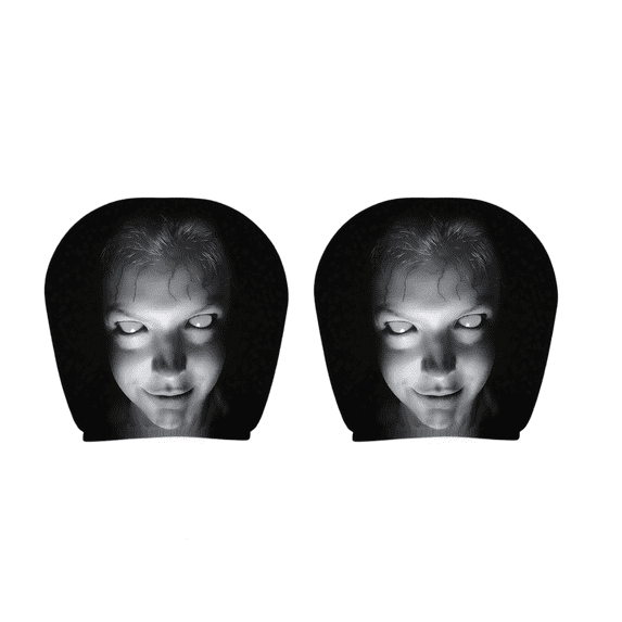 2 Pack Scary Ghost Face Headrest Covers, Upgraded Snug Fit Breathable Spooky Face Printing Auto Seat Cover Headrest Protector, Universal Elastic Model, Halloween Car Decorations