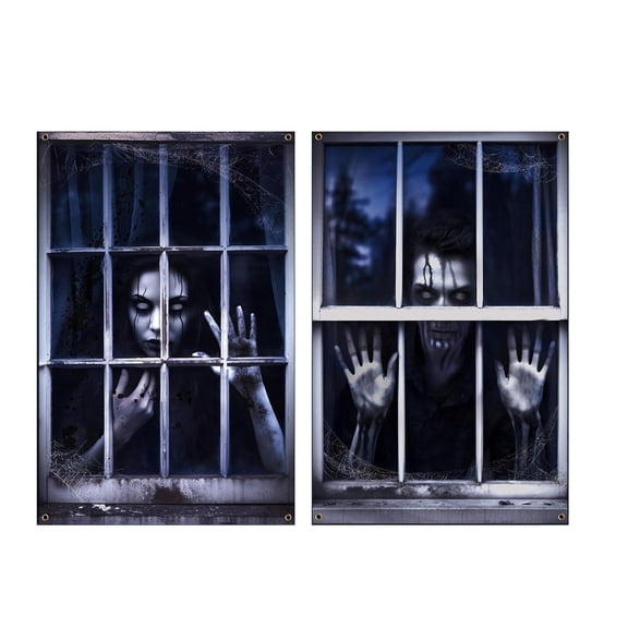 2 Pack Scary Halloween Decorations Spooky Halloween Decor Creepy Halloween Window Decor Haunted House Decor for Halloween Party Outdoor Indoor House Decor 2 Pack