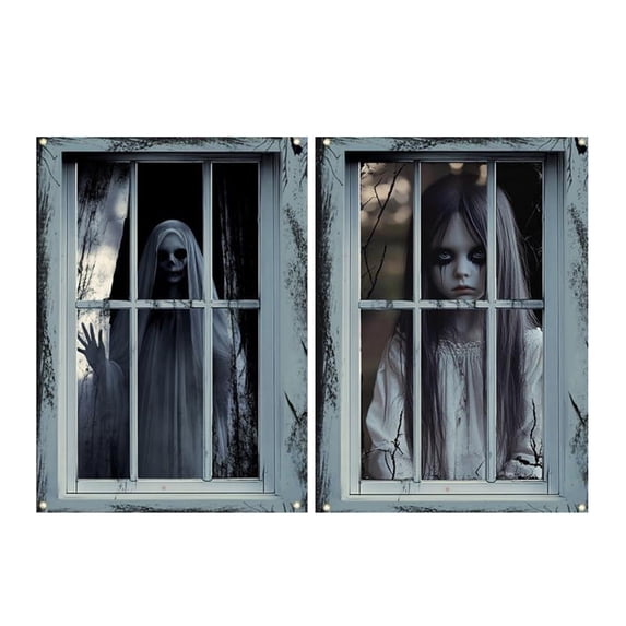 2 Pack Scary Halloween Decorations Spooky Halloween Decorations Creepy Clown Ghost Window Curtains Haunted House Decor for Halloween Party Indoor Outdoor Home Decor 2 Piece Set