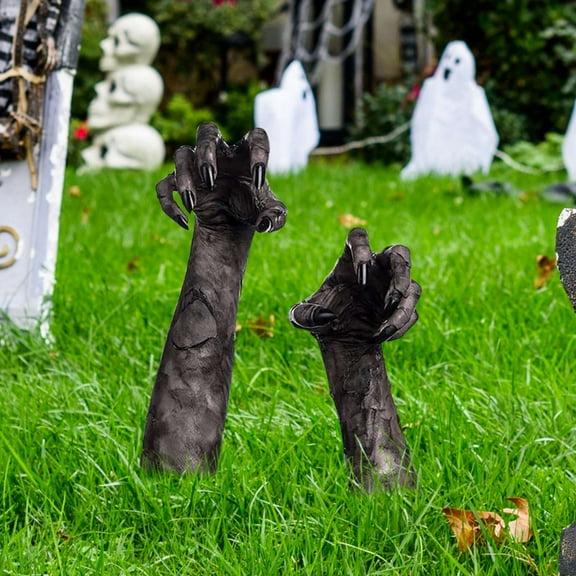2 Pack Scary Hands Lawn Stakes Halloween Decor Outdoor Garden Decor Zombie Graveyard Decor Perfect for House Party, Halloween Party, Garden Party, Outdoor Party (2D Flat)