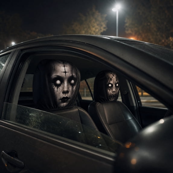2-Pack Scary Headrest Covers for Cars,Ghost Face Car Seat Headrest Decorations,Elastic Auto Seat Covers for Halloween Decoration & Fun Interior Accent - C