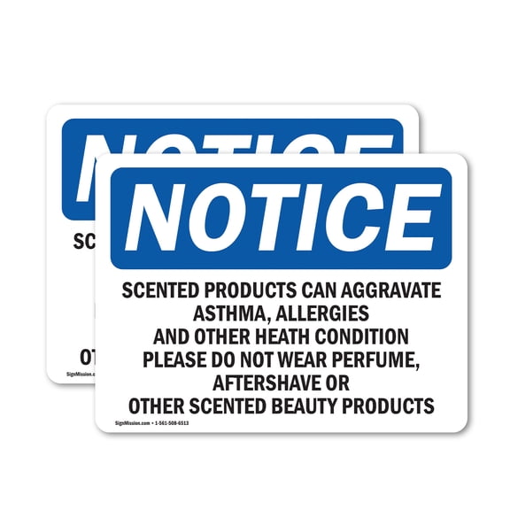 (2 Pack) Scented Products Can Aggravate Asthma Allergies OSHA Notice Sign