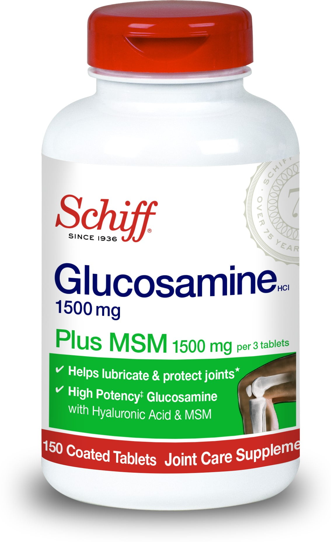 2 Pack - Schiff Glucosamine 1500mg Plus MSM and Hyaluronic Acid, Joint Supplement 150 ct
