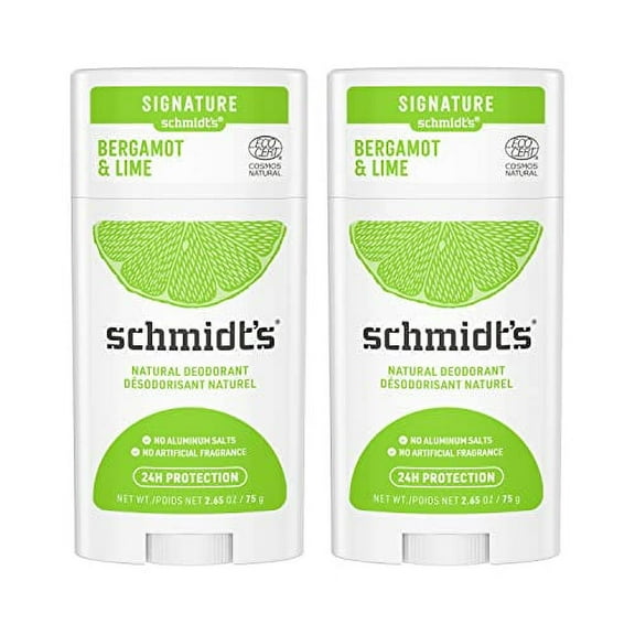 (2 Pack)Schmidt's Aluminum Free Natural Deodorant Bergamot & Lime, 2.65 oz