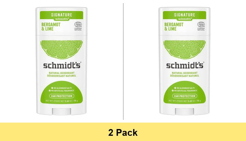 (2 Pack)Schmidt's Aluminum Free Natural Deodorant Bergamot & Lime, 2.65 oz