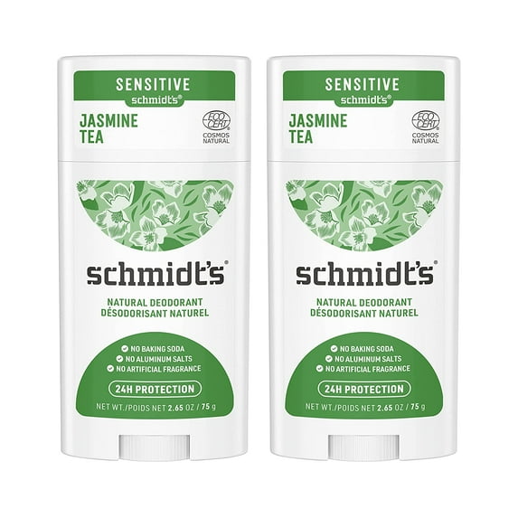 (2 Pack)Schmidt's Natural Sensitive Deodorant Stick Jasmine Tea 2.65 OZ