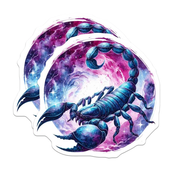 (2 Pack) Scorpio Zodiac Stickers - Astrology Stickers - Galaxy Scorpion Decal - 5" On Longest Side - Sticks to Smooth Flat Surfaces - Made in USA - BMCS15828