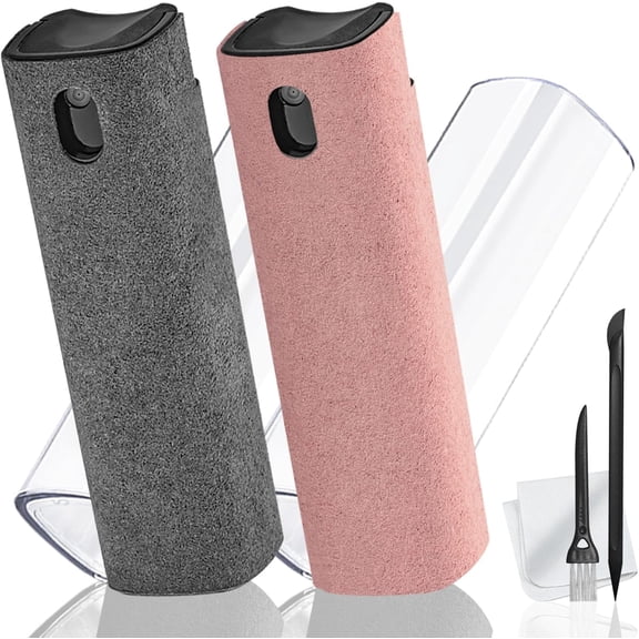 2 Pack Screen Cleaner Spray and Wipe for Laptop Monitor Car Screens, Phone Touchscreen Mist Cleaning Kit Cellphone, Tablet, PC, Computer, LCD, Eyeglass, iPhone, iPad, Mac Pro - Grey Pink