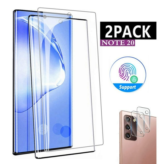 [2 Pack] Screen Protector + Camera Lens Protector For Samsung Galaxy Note 20 5G 6.7 inch, Tempered Glass Protector Ultra Thin High Definition Bubble-Free Anti-Scratch Ultrasonic Fingerprint, Clear
