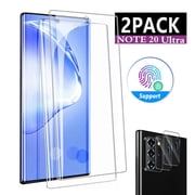 [2 Pack] Screen Protector + Camera Lens Protector For Samsung Galaxy Note 20 Ultra 5G, Tempered Glass Protector Ultra Thin High Definition Bubble-Free Anti-Scratch Ultrasonic Fingerprint, Clear