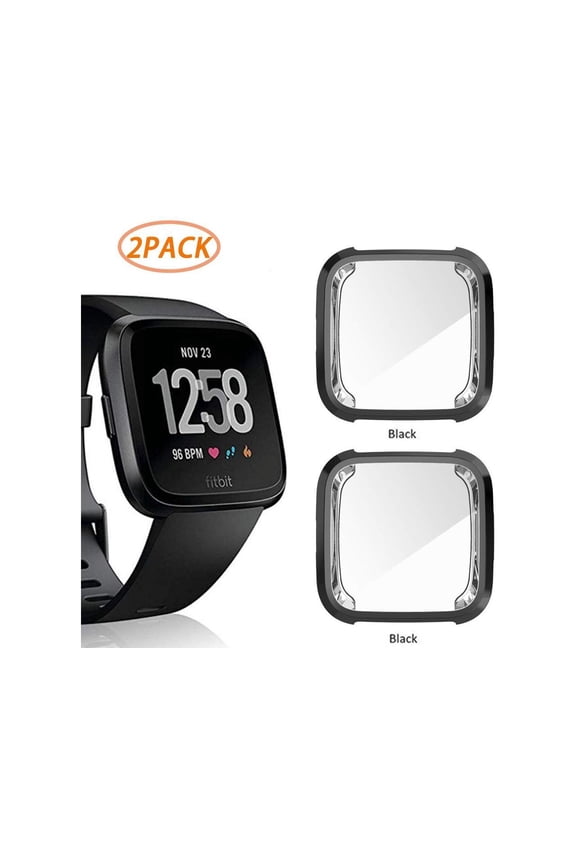 2 Pack Screen Protector Case for Fitbit Versa Soft TPU Slim Fit Full Cover Screen Protector Case for Fitbit Versa Smartwatch Bands Accessories
