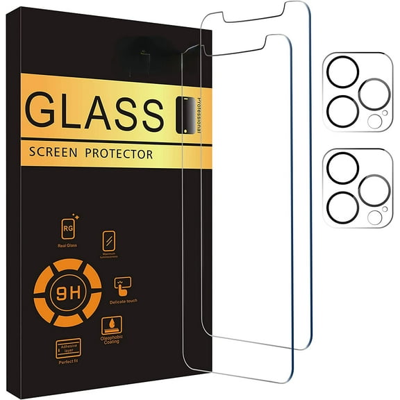 2 Pack Screen Protector Compatible for iPhone 12 Pro Max[6.7 inch] + 2 Pack Camera Lens Protector,Case Friendly Tempered Glass Film,[9H Hardness] - HD
