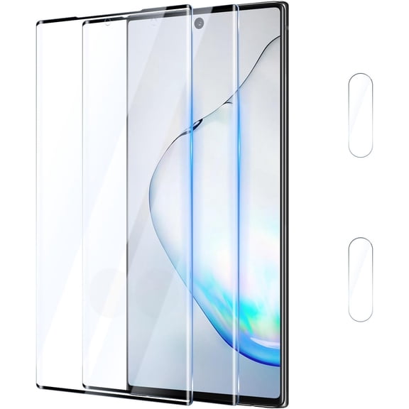 for 2 Pack Screen Protector for Samsung Galaxy Note 10 6.3 inch with 2 Pack Camera Lens Protector, 3D Curved Tempered Glass Film Anti Scratch, 9H Hardness, HD Clear, Case Friendly