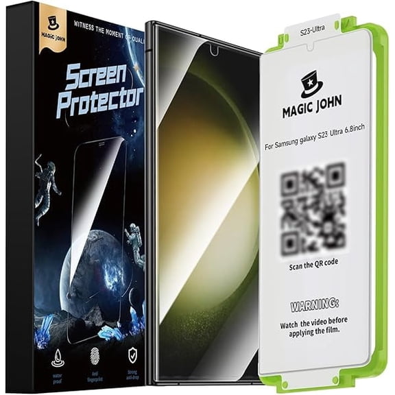 2 Pack Screen Protector for Samsung Galaxy S23 Ultra - Ceramic Film, Fingerprint ID Compatible, Easy Installation, Shock-Resistant, 3D Curved, Bubble Free