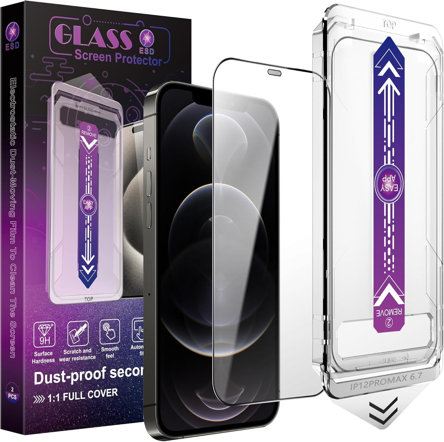 2-Pack Screen Protector Tempered Glass for iPhone 12 Pro Max 6.7-Inch ...