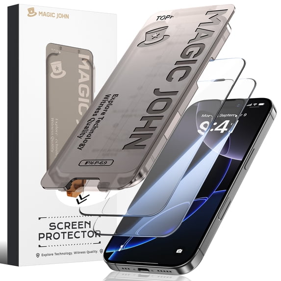 MAGIC JOHN 2 Pack for iPhone 16 Pro Max Screen Protector,99.99% HD Clarity 9H Hardness Shatterproof,Auto Dust-Elimination Bubble-Free Easy Install