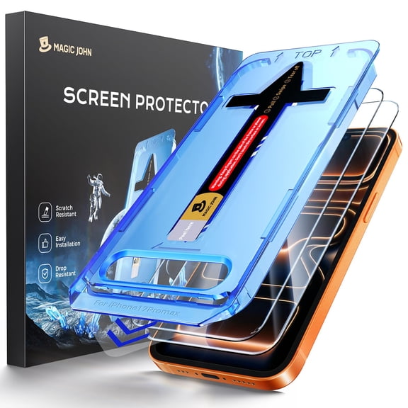 MAGIC JOHN 2 Pack for iPhone 17 Pro Max Screen Protector,99.99% HD Clarity 9H Hardness Shatterproof,Auto Dust-Elimination Bubble-Free Easy Install