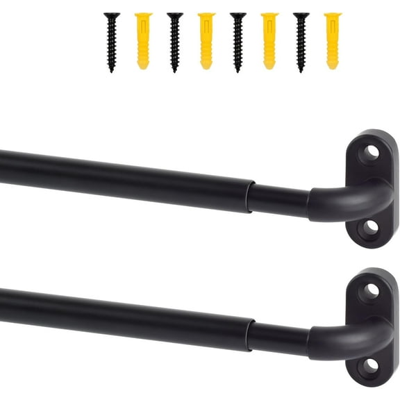 2 Pack Screwed Sash Curtain Rod Adjustable 18-30 Inch, 3/8 In. Diameter, French Door Curtain Rods (Black)