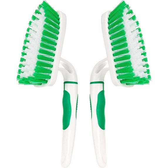 2-Pack Scrub Brush for Cleaning with Long Handle,Medium Firm Brush Bathroom Cleaning Supplies and Bathtub Cleaner and Shower Cleaning Brush,Multi-Scene Use for Kitchen or Carpet Brush,White&Green